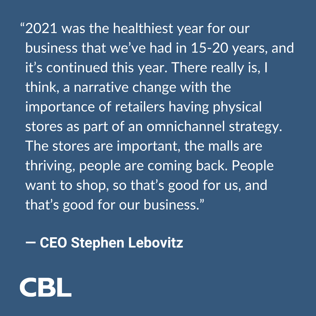 Image shows quote from CBL CEO, Stephen Lebovitz: 
