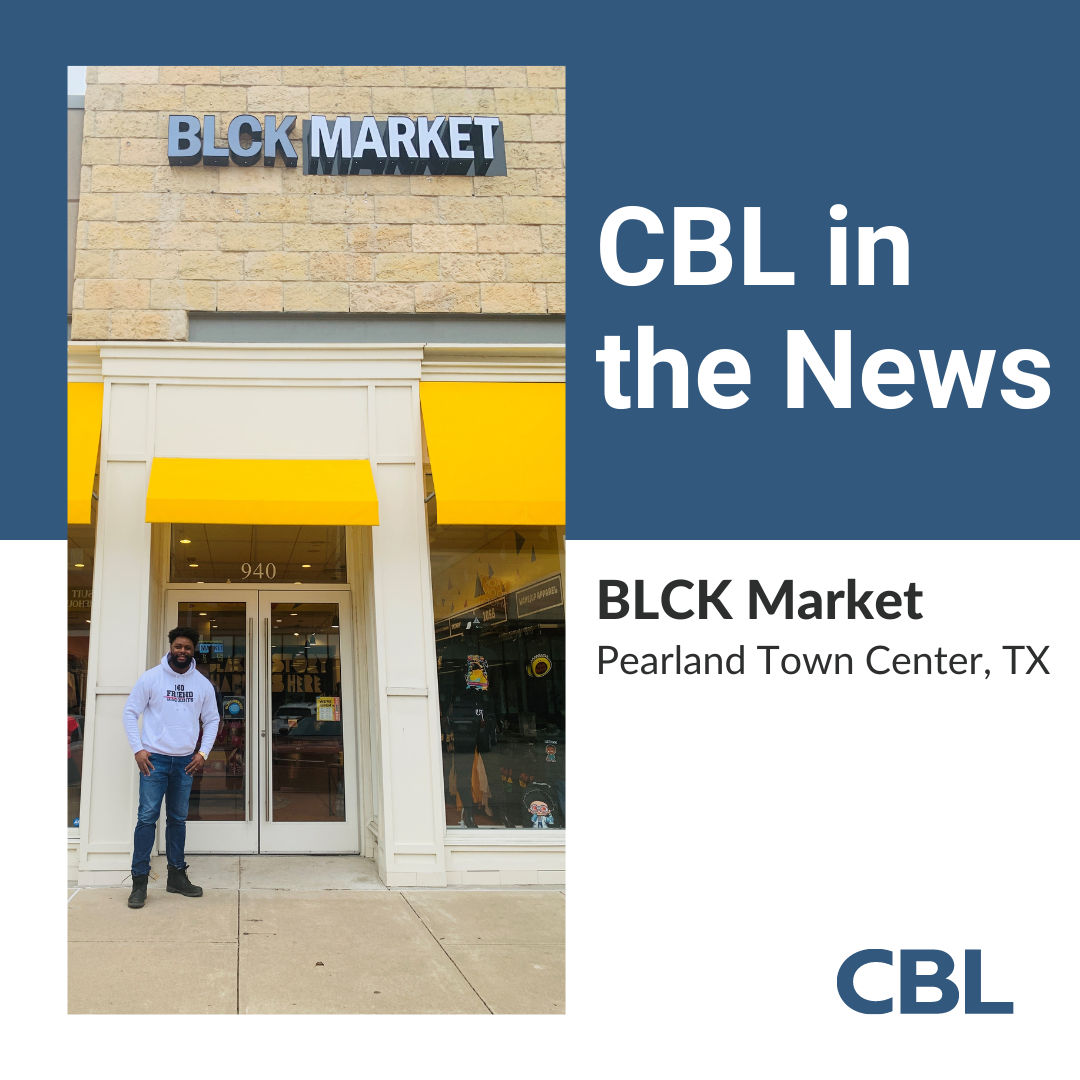 Image shows J.O. Malone in front of his BLCK Market at Pearland Town Center, TX