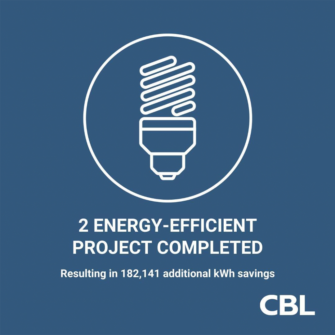 Image showing one of our ESG commitments: 2 Energy-Efficient Projects Completed, resulting in 182,141 additional kWh savings